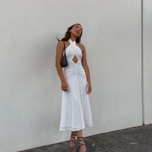 Misha Esperanza Midi Dress |Elegant White Halter Dress